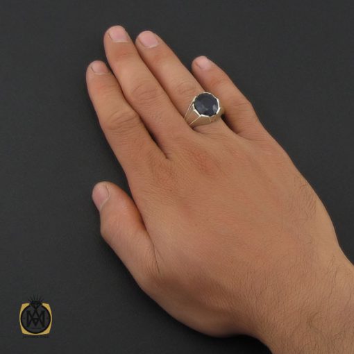 انگشتر یاقوت کبود خوش رنگ مردانه دست ساز - کد 10045 - تصویر 5