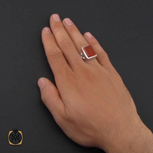 انگشتر عقیق یمن مردانه با حکاکی لا اله الا الله الملك الحق المبين - کد 10052 - تصویر 5