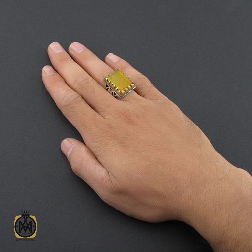 5 انگشتر عقیق زرد با حکاکی شرف الشمس مردانه – کد 8827 - تصویر 6