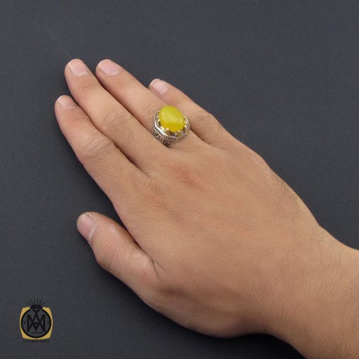 5 انگشتر عقیق زرد با حکاکی شرف الشمس مردانه – کد 8828 - تصویر 5