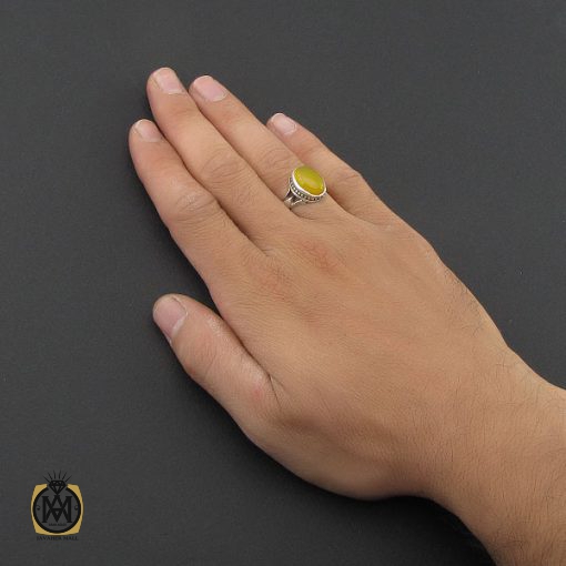 5 انگشتر عقیق زرد با حکاکی شرف الشمس مردانه – کد 8835 - تصویر 5