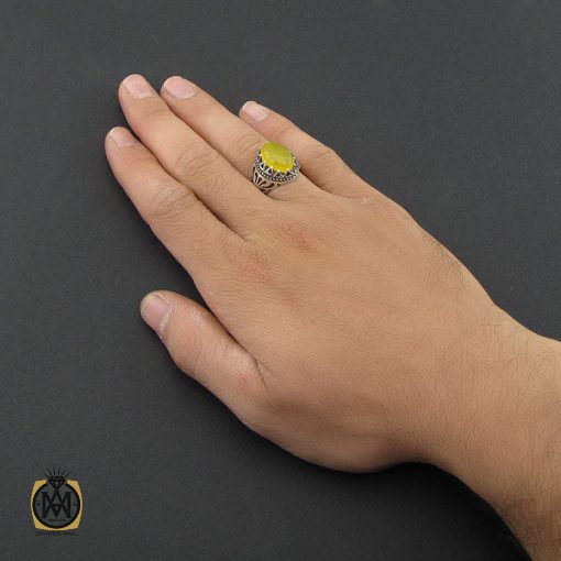 انگشتر عقیق زرد با حکاکی شرف الشمس مردانه – کد 8836 - تصویر 5
