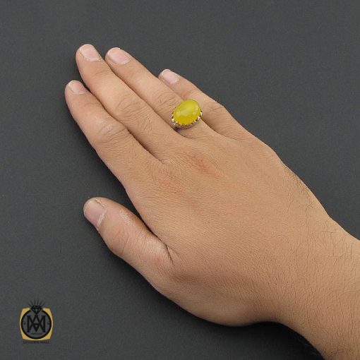 انگشتر عقیق زرد با حکاکی شرف الشمس طرح صفوی مردانه – کد 8842 - تصویر 5