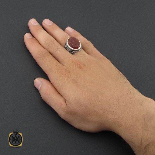 انگشتر عقیق یمن با حکاکی حسين منی و انا من حسين مردانه قلم زنی - کد 8863 - تصویر 5