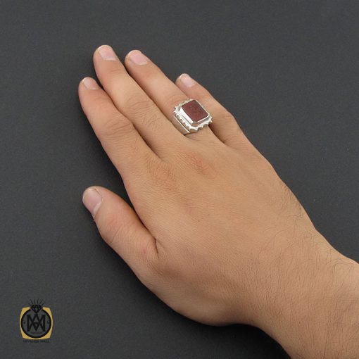 انگشتر عقیق یمن مردانه با حکاکی یا رقیه (س) رکاب هنر دست استاد شرفیان - کد 8865 - تصویر 5