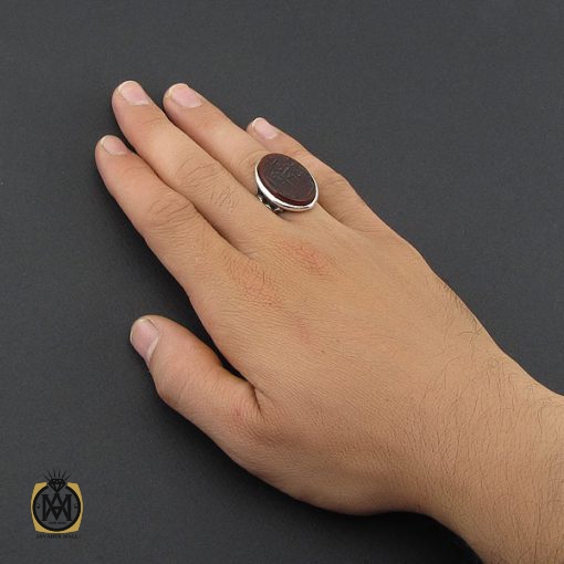 انگشتر عقیق با حکاکی علی و فاطمه مردانه - کد 8868 - تصویر 5