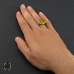 5 انگشتر عقیق زرد با حکاکی شرف الشمس مردانه - کد 8872 - تصویر 5