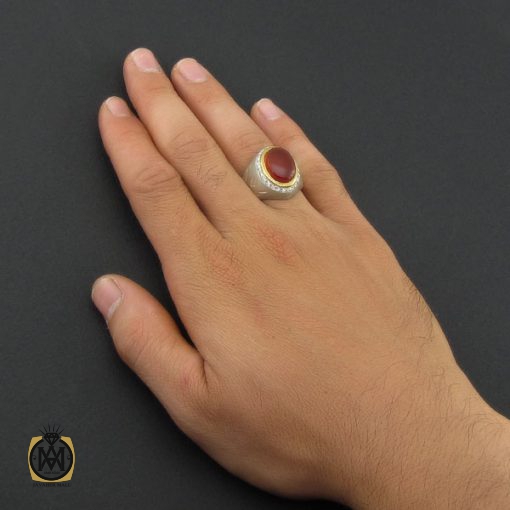 انگشتر عقیق یمن خوش رنگ مردانه دست ساز - کد 8877 - تصویر 5