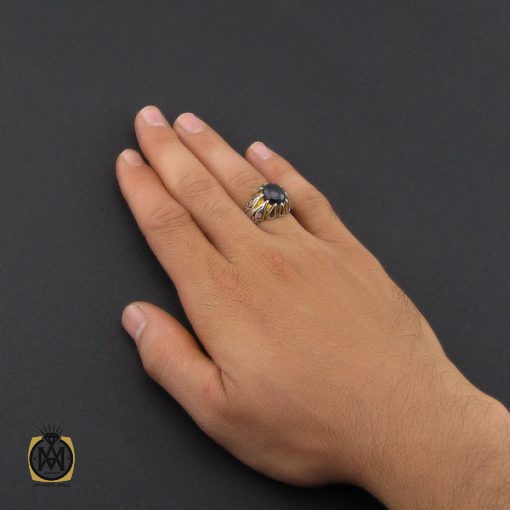 5 انگشتر یاقوت کبود مرغوب مردانه هنر دست استاد جهانگیری - کد 8880 - تصویر 5