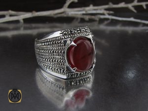 00 انگشتر عقیق یمن خوش رنگ و مارکازیت مردانه - کد 10137 - تصویر 6