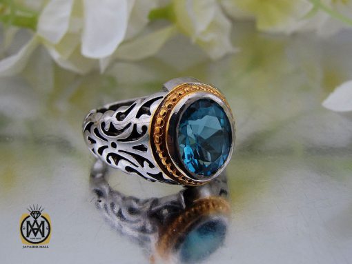 انگشتر توپاز آبی خوش رنگ مردانه - کد 10151 - تصویر 6