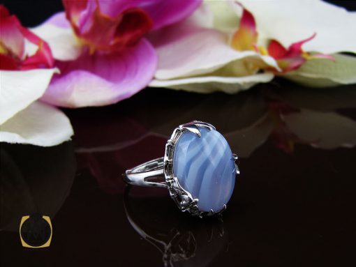 انگشتر عقیق یمن کبود طرح گلبرگ زنانه - کد 2097 - تصویر 6