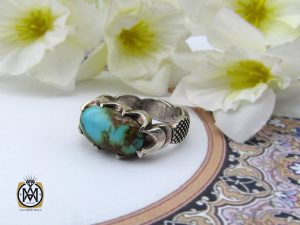 00 انگشتر فیروزه نیشابور طرح صفوی مردانه - کد 10080 - تصویر 6