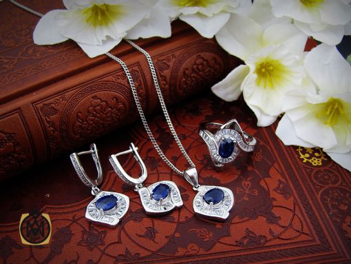 00 سرویس یاقوت کبود اصل پر نگین طرح پرستو زنانه - کد 7179 - تصویر 10