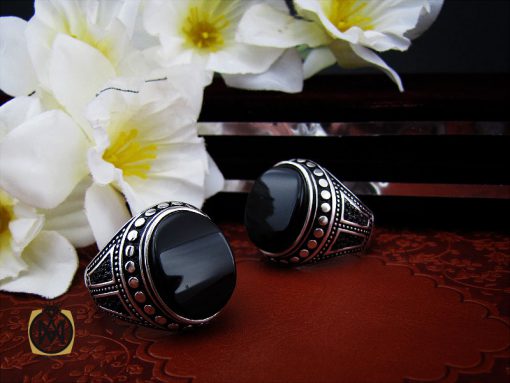 انگشتر عقیق مشکی مردانه - کد 10152 - تصویر 6