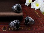انگشتر عقیق مشکی با رکاب نقره مردانه - کد 10154 - تصویر 6