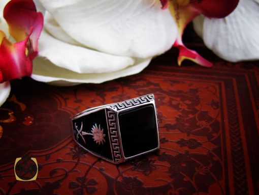 انگشتر عقیق مشکی مردانه - کد 10155 - تصویر 6