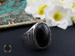 انگشتر عقیق مشکی با رکاب نقره مردانه - کد 10156 - تصویر 6
