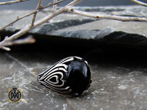 انگشتر عقیق مشکی مردانه - کد 10157 - تصویر 6