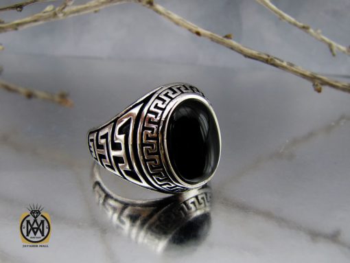 00 انگشتر عقیق مشکی مردانه - کد 10161 - تصویر 6