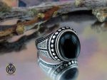 انگشتر عقیق مشکی مردانه - کد 10162 - تصویر 6