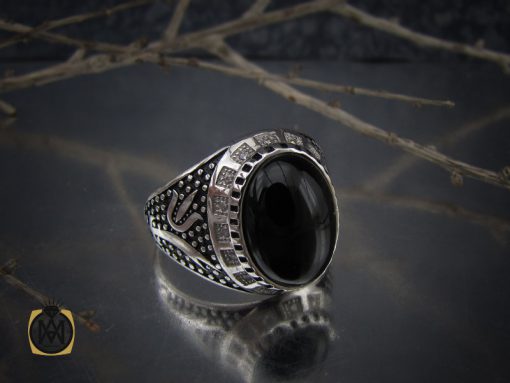 انگشتر عقیق مشکی مردانه - کد 10164 - تصویر 6