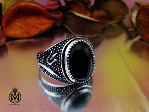 انگشتر عقیق مشکی مردانه - کد 10166 - تصویر 6