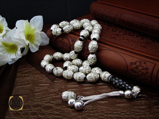 تسبیح 33 دانه یسر اکسترا، نقره و استخوان مرصع کاری فاخر و لوکس - کد 4176 - تصویر 6