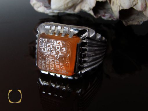 انگشتر عقیق یمن با حکاکی هفت شرف استاد ضابطی مردانه دست ساز - کد 10193 - تصویر 6