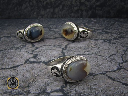 انگشتر عقیق شجر مردانه رکاب طرح صفوی بسم الله - کد 10103 - تصویر 7