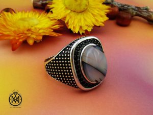 انگشتر عقیق شجر مردانه - کد 10113 - تصویر 6