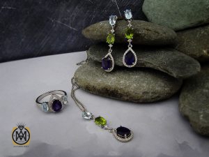 سرویس آمتیست، زبرجد و توپاز آبی طرح باران زنانه - کد 7130 - تصویر 10