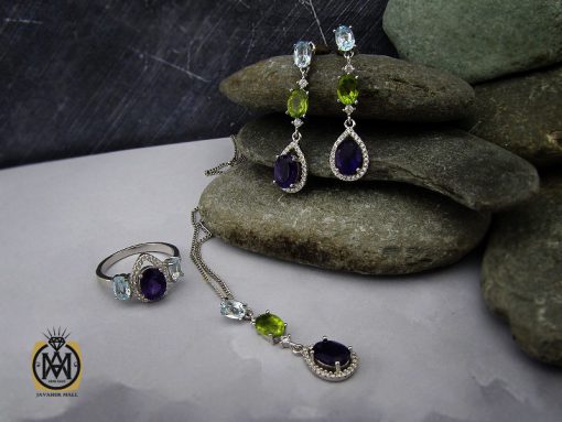 سرویس آمتیست، زبرجد و توپاز آبی طرح باران زنانه - کد 7130 - تصویر 10