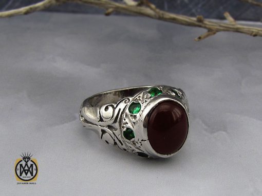 انگشتر عقیق مردانه خوش رنگ رکاب دست ساز - کد 10069 - تصویر 6