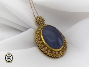 مدال عقیق یمن کبود و الماس طرح رخساره زنانه - کد 3186 - تصویر 5