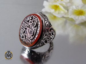 انگشتر عقیق درشت با حکاکی السلام على المرمل بالدماء مردانه - کد 10117 - تصویر 6