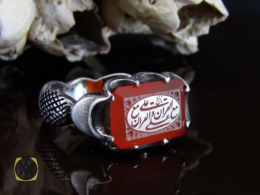 انگشتر عقیق یمن با حکاکی علی مع القرآن و القرآن مع علی طرح صفوی - کد 10130 - تصویر 6