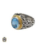 انگشتر توپاز آبی خوش رنگ مردانه - کد 10151