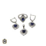 1 سرویس یاقوت کبود اصل پر نگین طرح پرستو زنانه - کد 7179