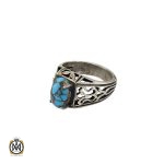 انگشتر فیروزه نیشابوری رکاب شبکه ای مردانه - کد 10082