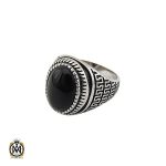 انگشتر عقیق مشکی با رکاب نقره مردانه - کد 10154