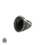 انگشتر عقیق مشکی با رکاب نقره مردانه - کد 10156