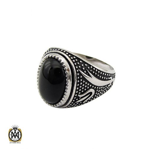 انگشتر عقیق مشکی مردانه - کد 10166 - تصویر 1