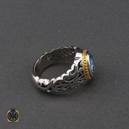 انگشتر توپاز آبی خوش رنگ مردانه - کد 10151 - تصویر 2