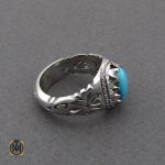 انگشتر فیروزه نیشابور خوش رنگ مردانه هنر دست استاد مغان - کد 10078 - تصویر 3