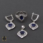 2 سرویس یاقوت کبود اصل پر نگین طرح پرستو زنانه - کد 7179 - تصویر 2