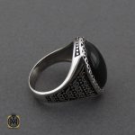 انگشتر عقیق مشکی با رکاب نقره مردانه - کد 10156 - تصویر 2