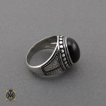 انگشتر عقیق مشکی مردانه - کد 10162 - تصویر 2