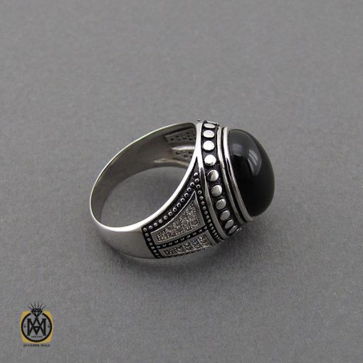 انگشتر عقیق مشکی مردانه - کد 10162 - تصویر 2