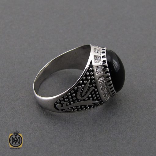انگشتر عقیق مشکی مردانه - کد 10164 - تصویر 2